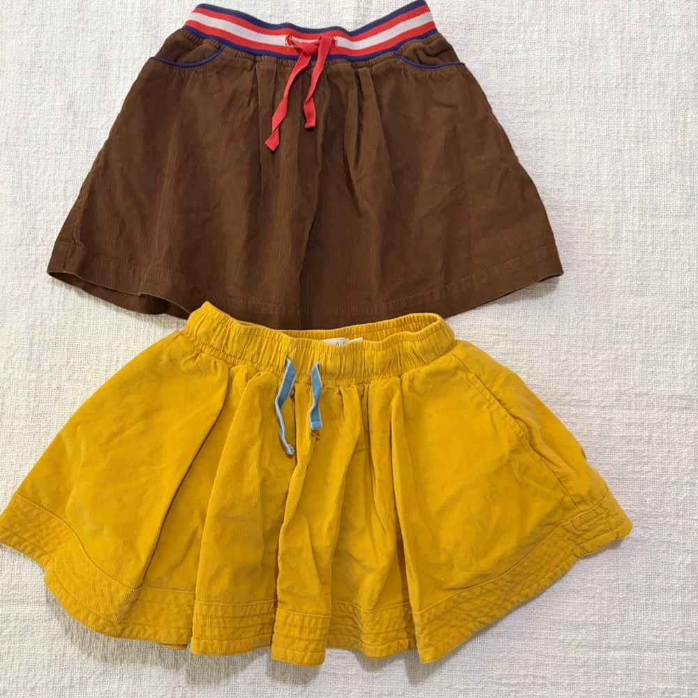 Mini Boden Girls Corduroy Skirt Bundle Mustard Yellow Brown Floral Lined 3-4Y
